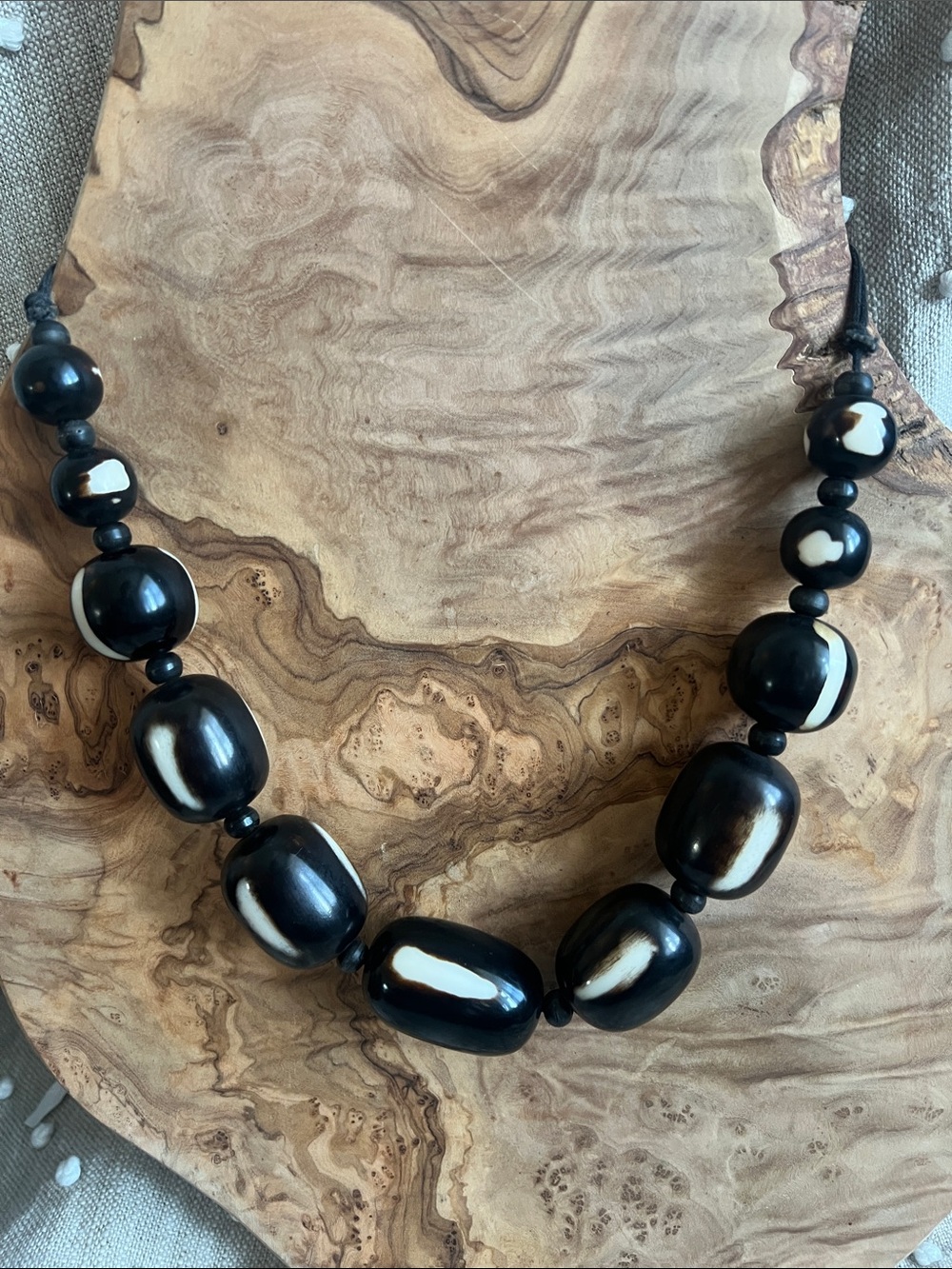 Vintage RJ Graziano Black and Cream Statement Beaded Necklace 1960s